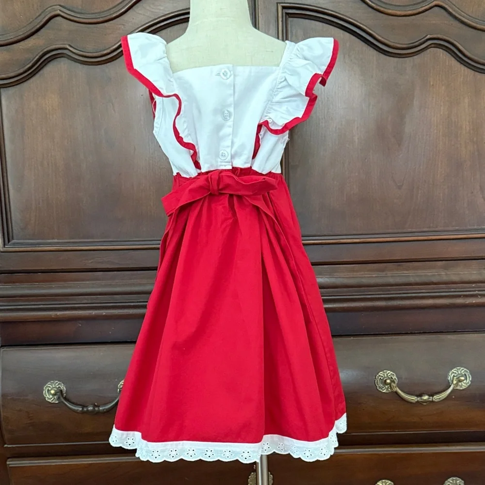Honeydew Christmas Tree Dress Girls Size 6 Red White Embroidered Holiday Dress